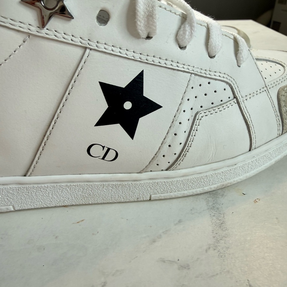 Christian Dior Star Walk Sneakers White Leather Suede Star CD Logo - Picture 7 of 12